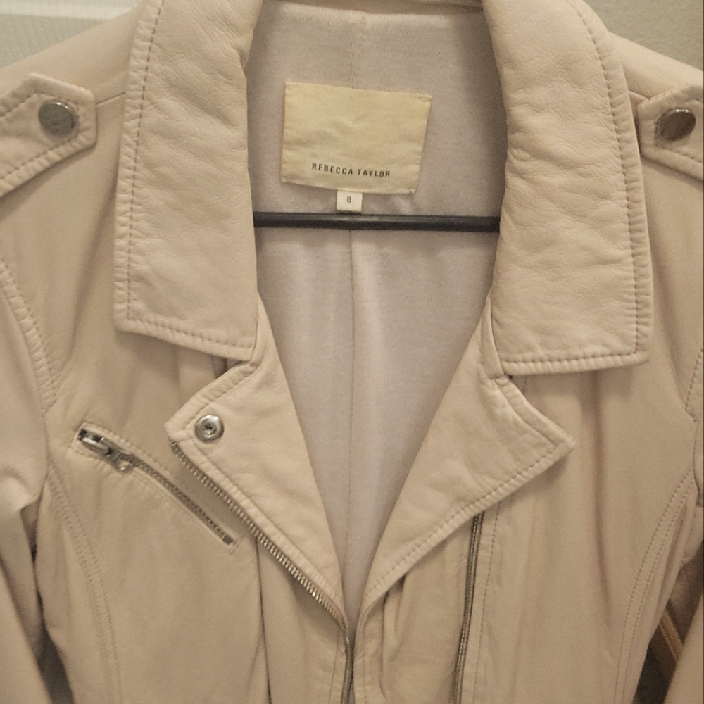 Rebecca Taylor Neutrals Lamb Leather Biker Jacket Sise M